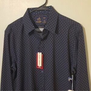 Rugby University Stretch Floral Anchor Dress Shirt Long Sleeve M Navy #155